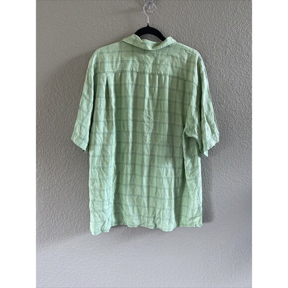 Tommy Bahama Shirt Mens Medium Green Silk Plaid  Button Up Short Sleeve Camp - Picture 7 of 9